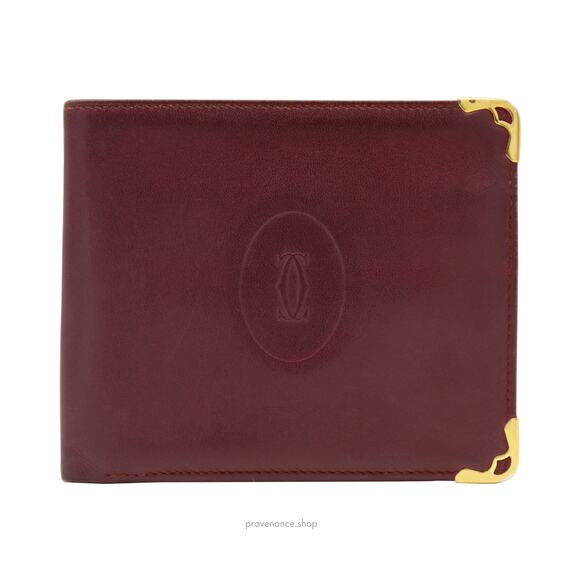🔴 Cartier Bifold Wallet - Burgundy Calfskin Leather - Picture 1 of 9
